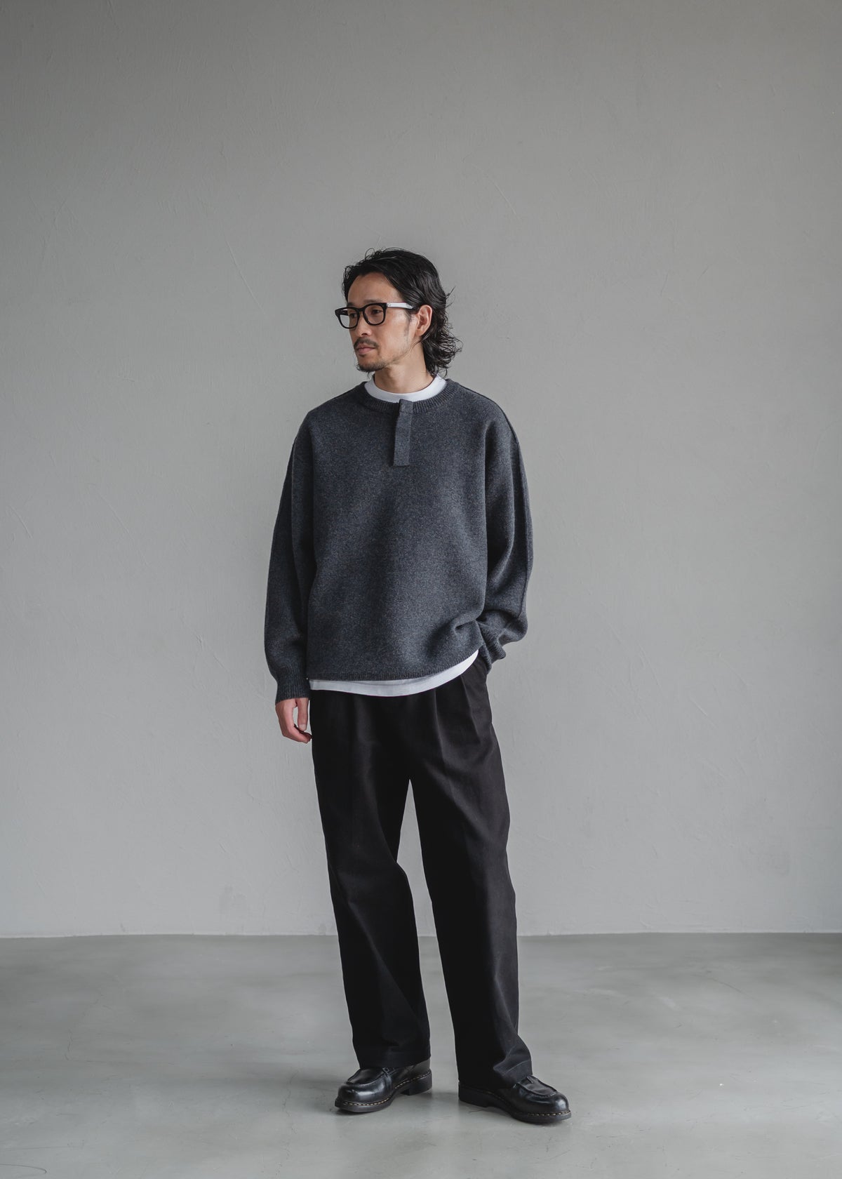 STUD CHINO  2-TUCK WIDE TROUSERS