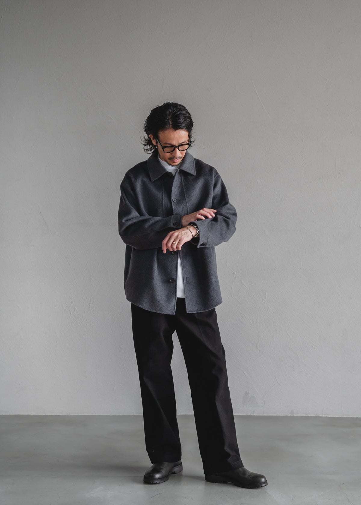 STUD CHINO  2-TUCK WIDE TROUSERS