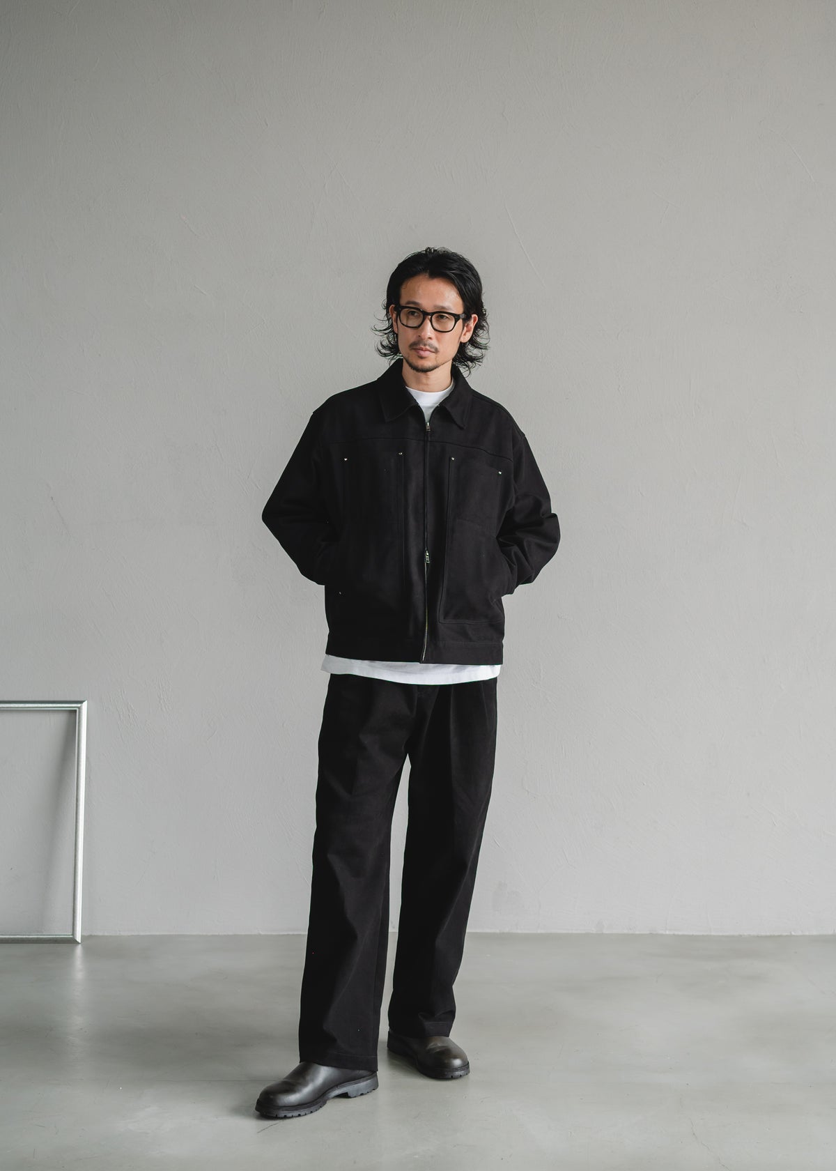 STUD CHINO  2-TUCK WIDE TROUSERS
